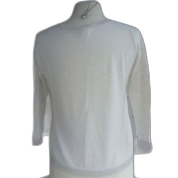 Loft Sweater Women's Cream Tan Shimmer Edges Cotton Linen Blend 3 / 4 Sl… - Picture 4 of 10